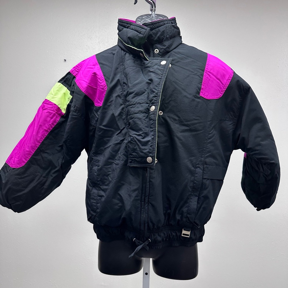 Liberty Bell Ski Jacket Puffer Coat  Full Zip Insulated‎ Black Pink Retro M